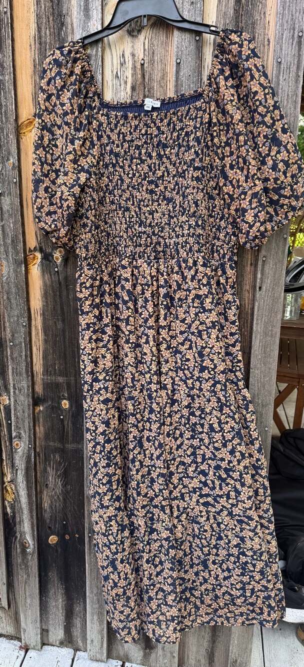 BalticBorn Floral Print Smocked Puff Sleeve Dress